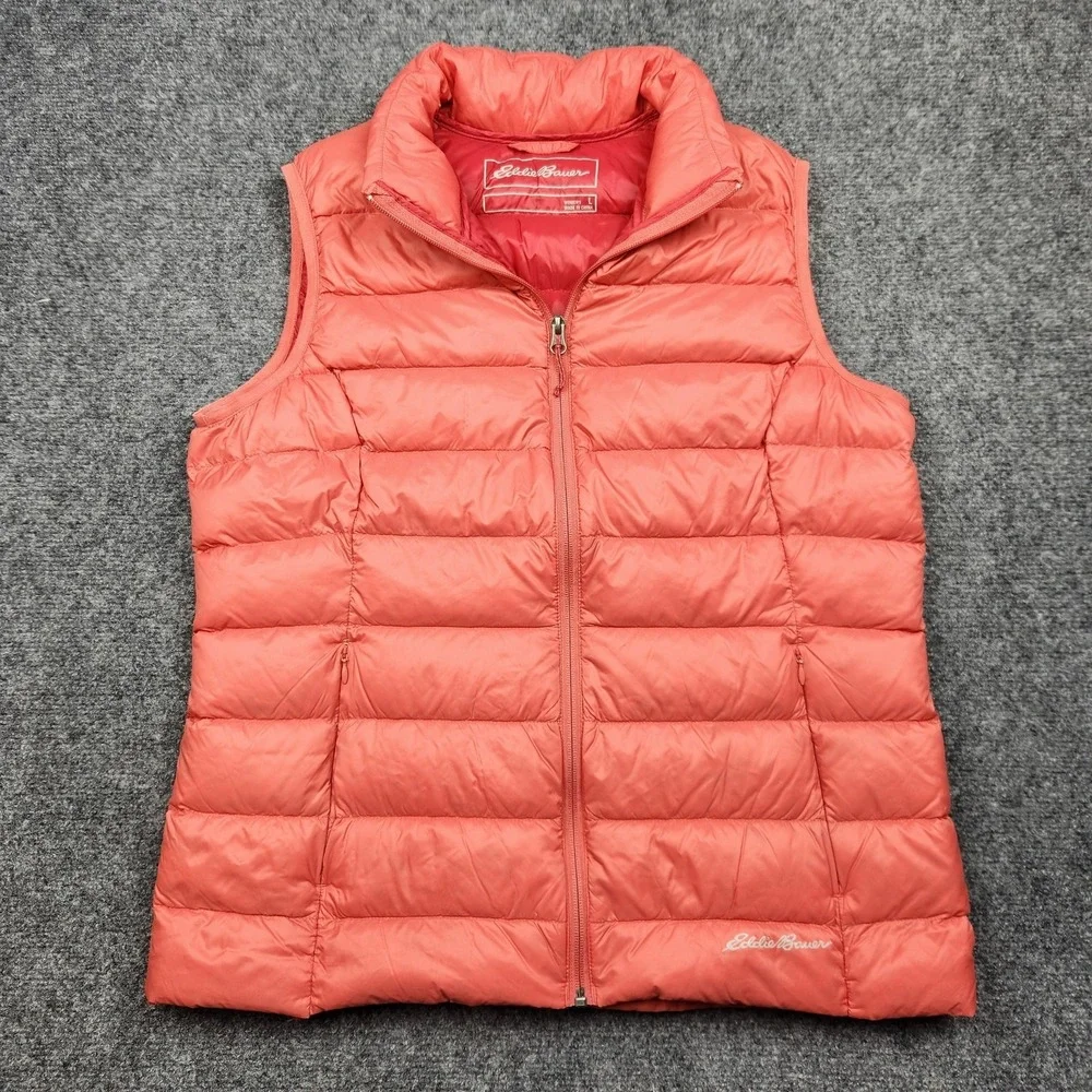Eddie Bauer Down Vest Womens Large Pink‎ EB650 Quilted Puffer Lightweight Zip